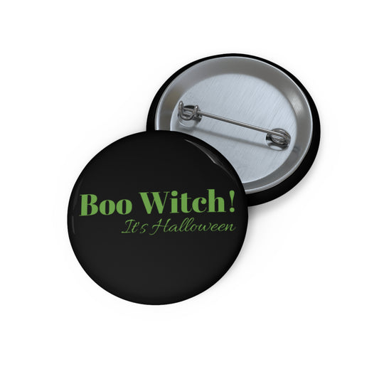 Green "Boo Witch! It's Halloween" Pin Button