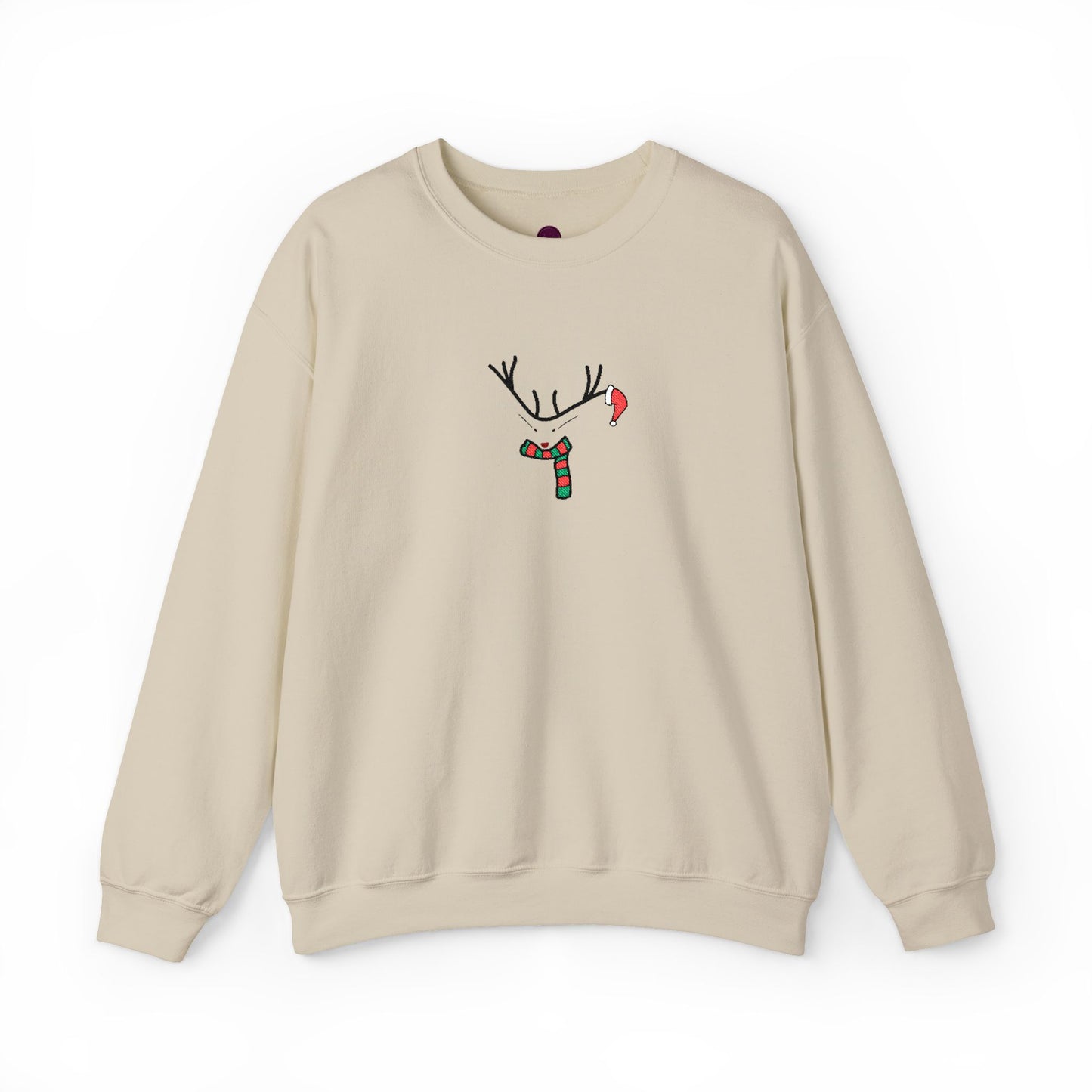 Embroidered Christmas Reindeer Minimalist Crewneck Sweatshirt