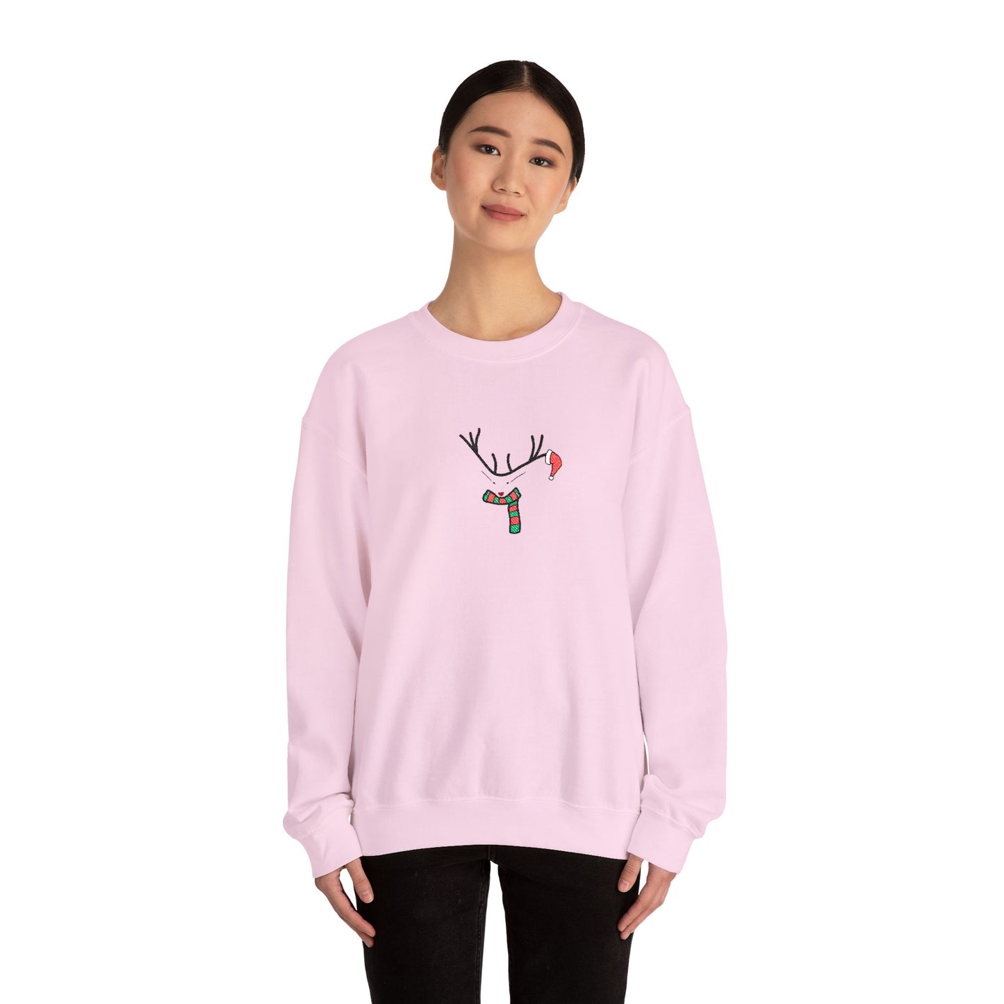 Embroidered Christmas Reindeer Minimalist Crewneck Sweatshirt
