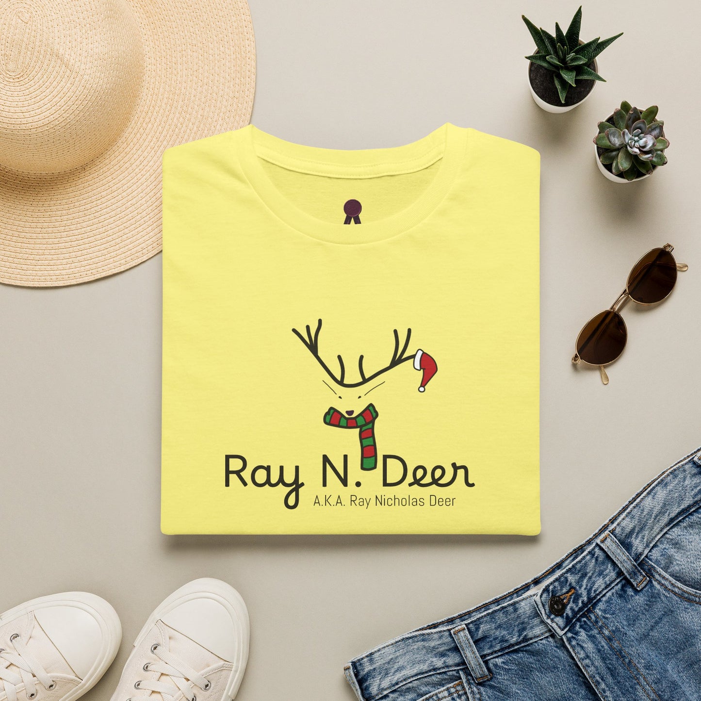 Christmas Tee — "Ray N. Deer (A.K.A. Ray Nicholas Deer)" Reindeer Holiday T-Shirt