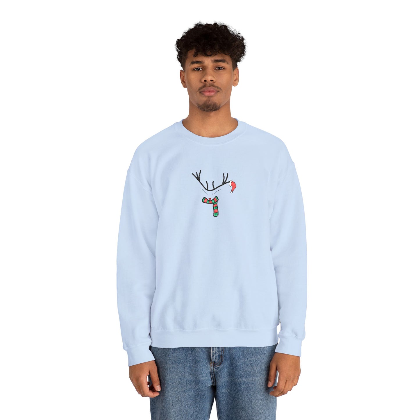 Embroidered Christmas Reindeer Minimalist Crewneck Sweatshirt