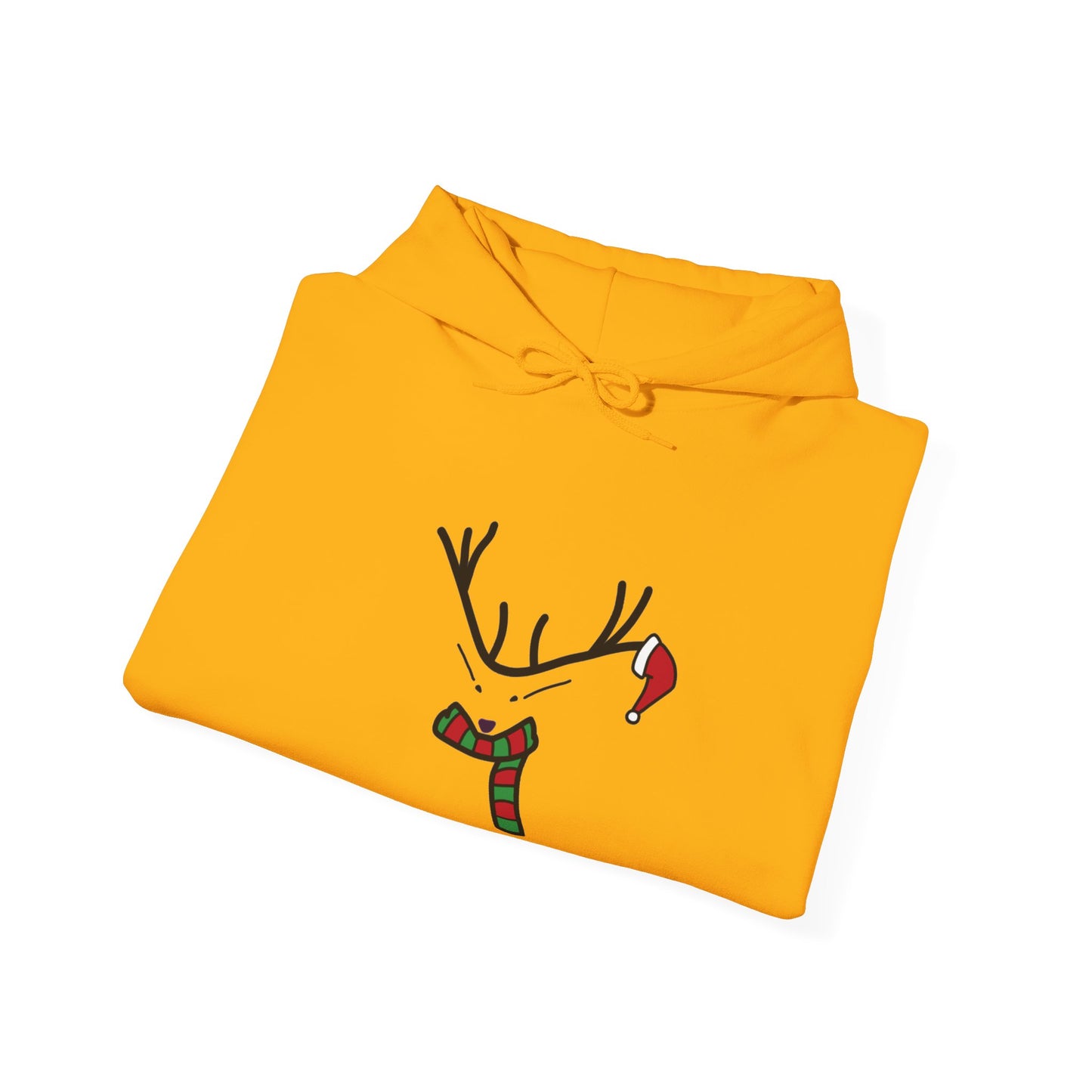 Reindeer Minimalist Holiday Hoodie — Festive Scarf & Santa Hat Design