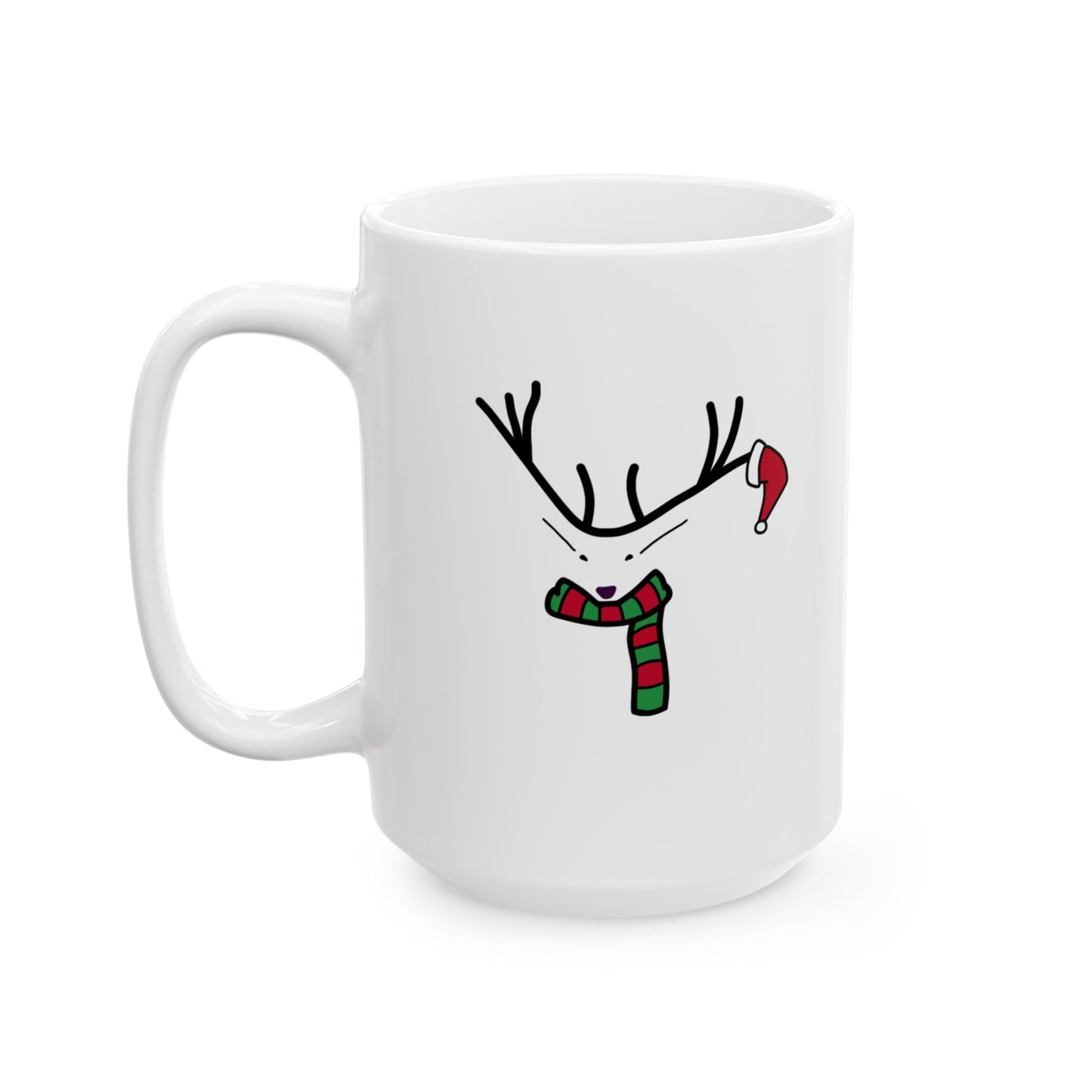 Reindeer Christmas Ceramic Mug — Minimal Holiday Coffee Cup (11oz, 15oz)