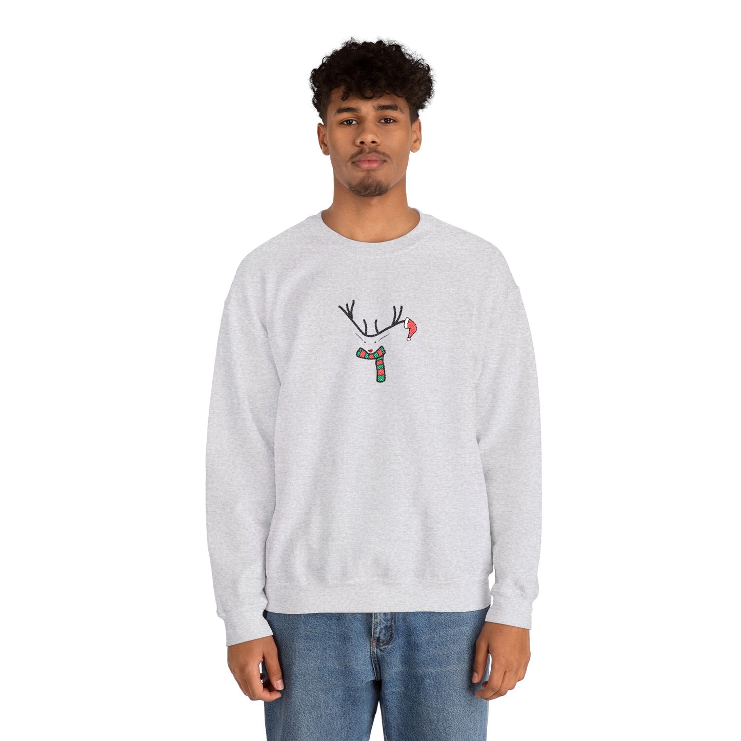 Embroidered Christmas Reindeer Minimalist Crewneck Sweatshirt