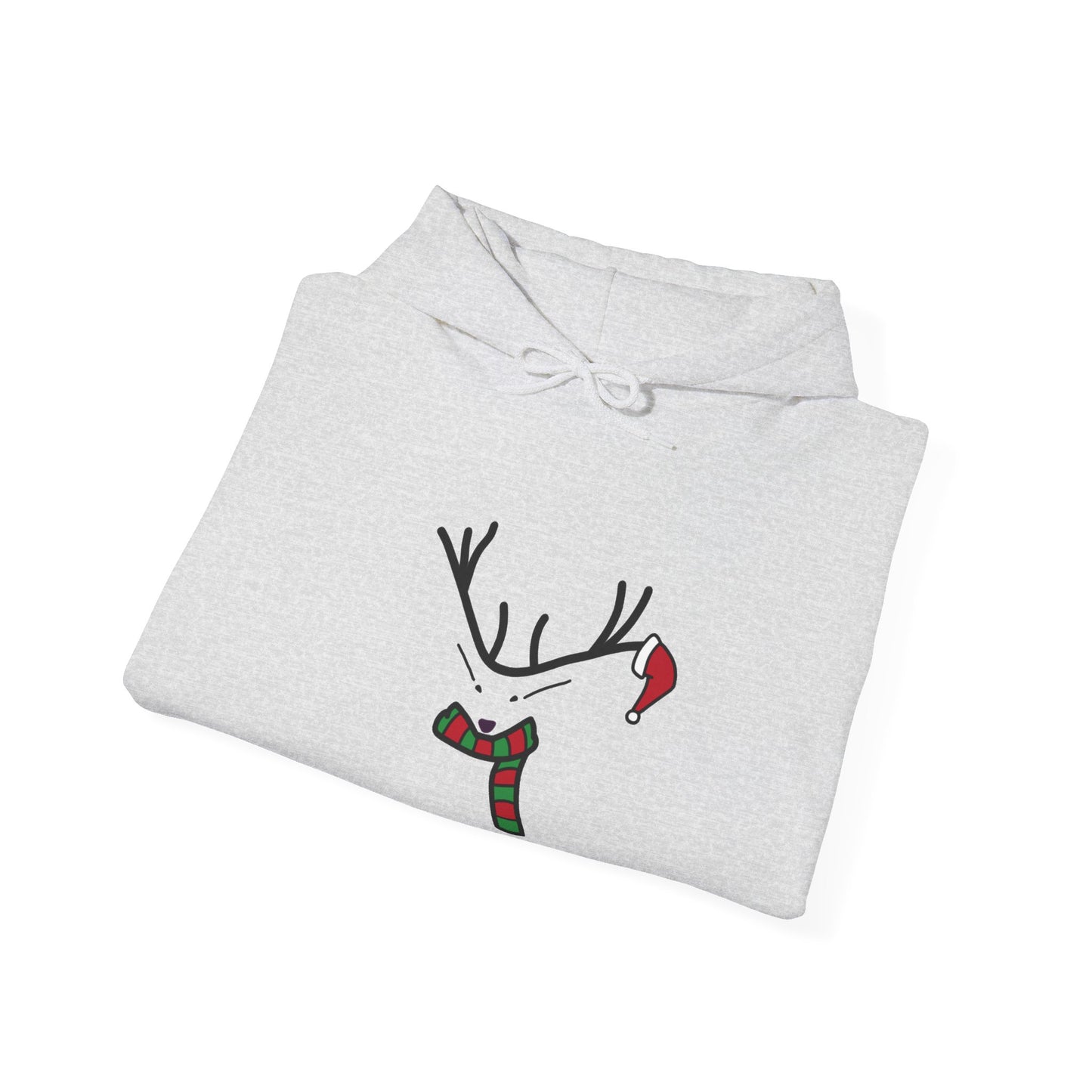 Reindeer Minimalist Holiday Hoodie — Festive Scarf & Santa Hat Design