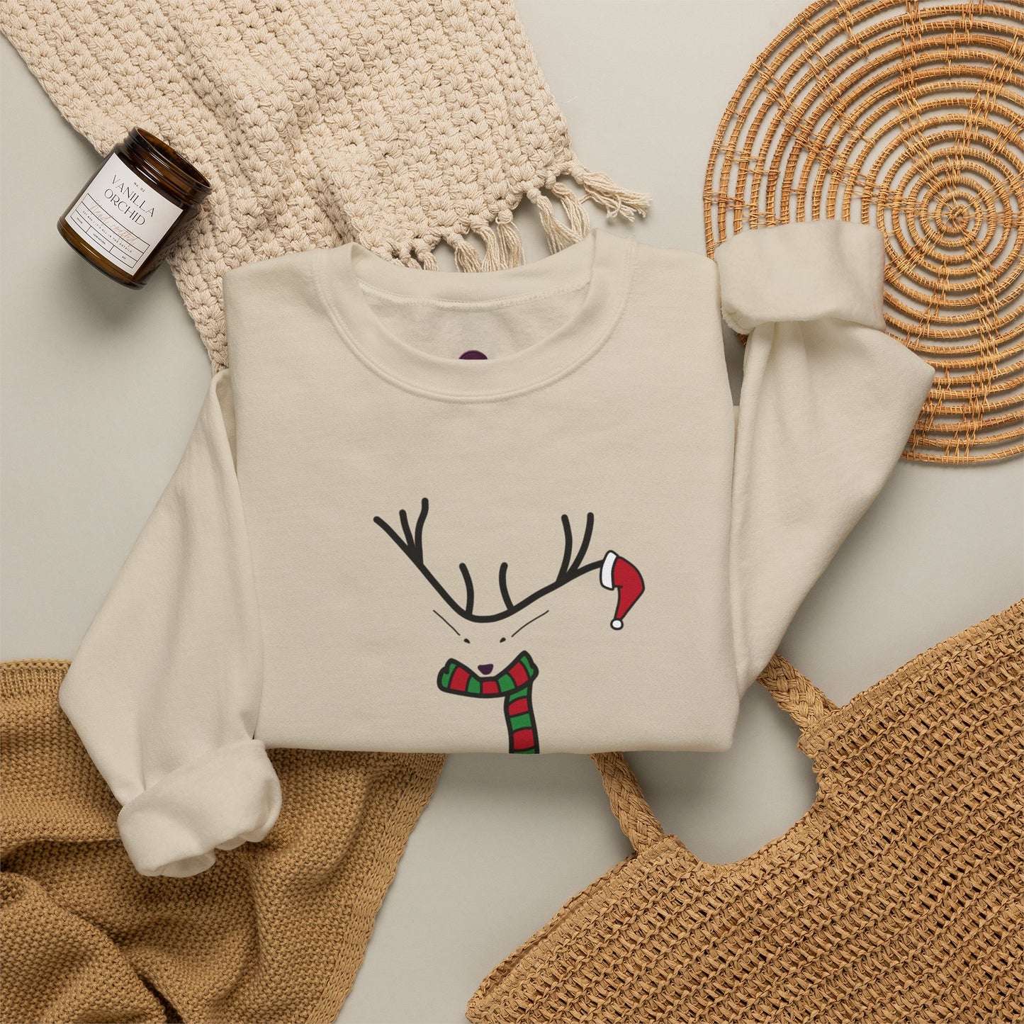 Cute Reindeer Christmas Sweatshirt — Cute Festive Reindeer Holiday Crewneck