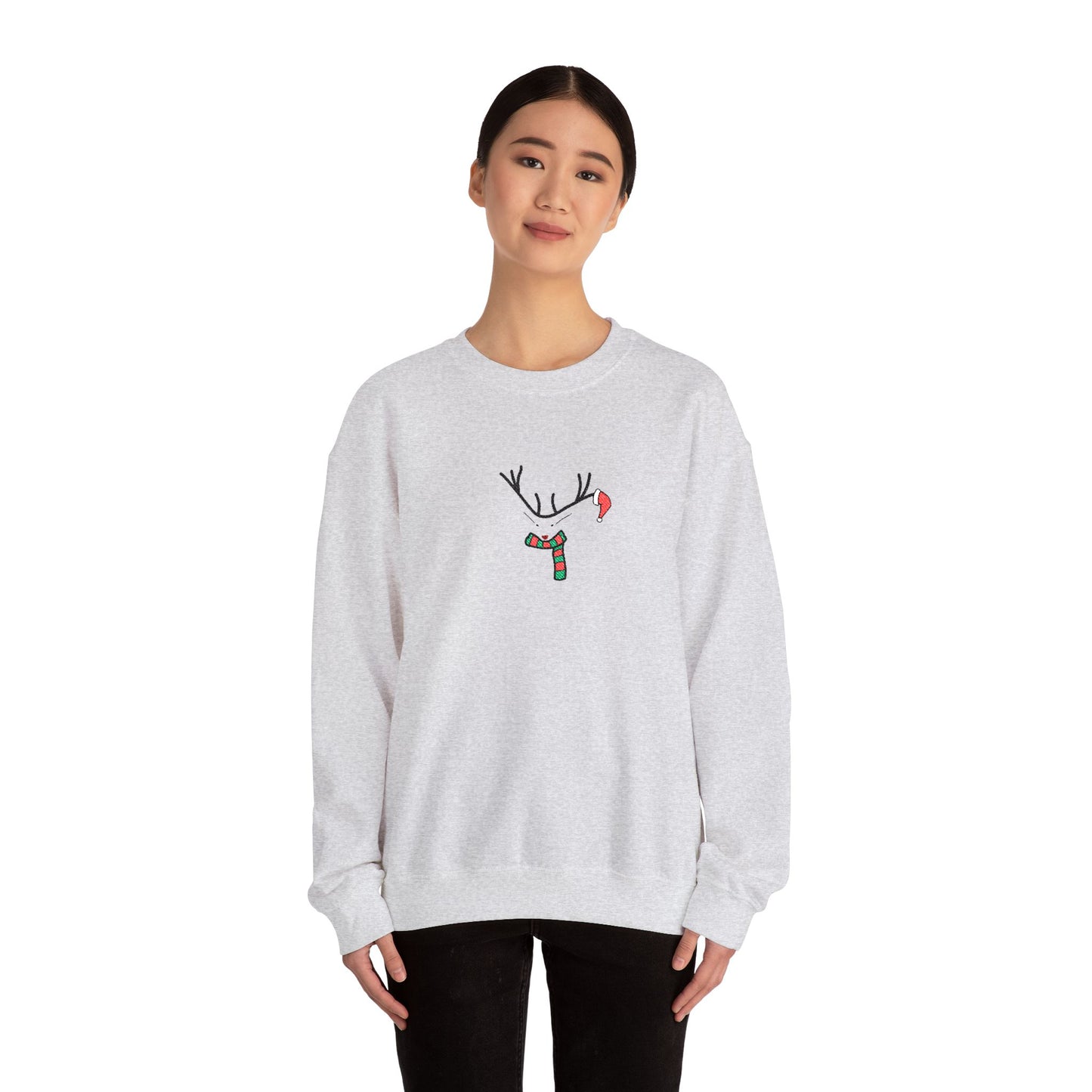 Embroidered Christmas Reindeer Minimalist Crewneck Sweatshirt