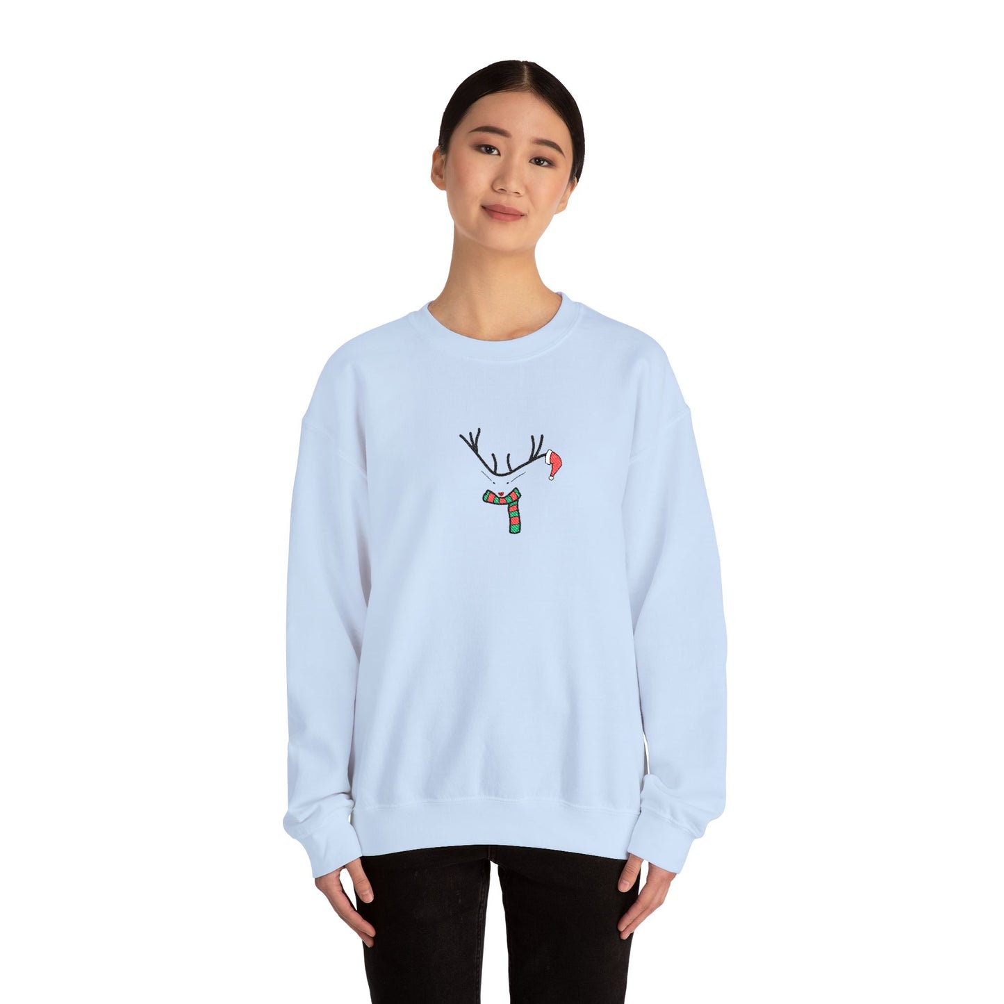 Embroidered Christmas Reindeer Minimalist Crewneck Sweatshirt
