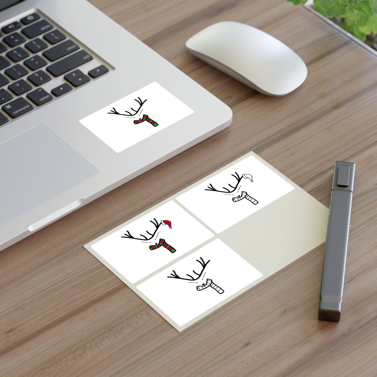 Reindeer Antler Holiday Sticker Sheet — Cute Christmas Scarf & Santa Hat
