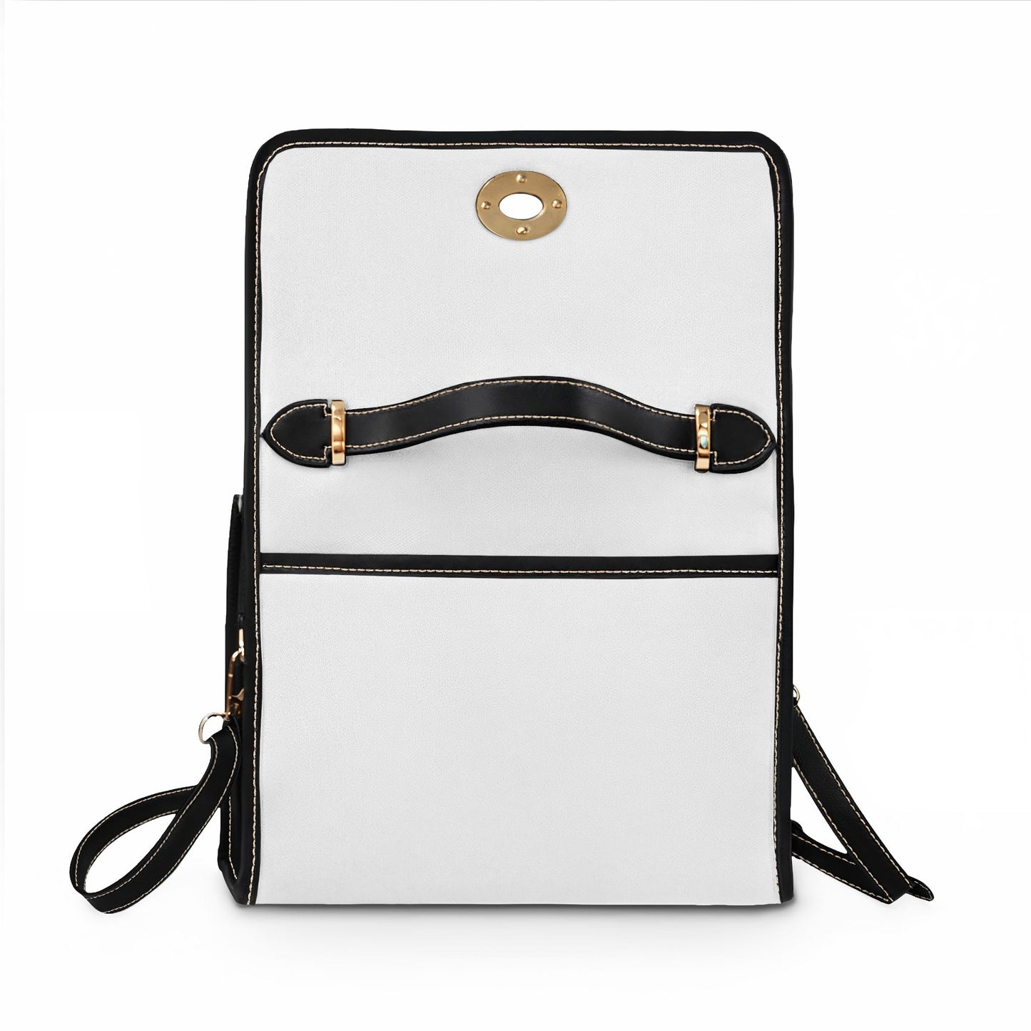Ray N. Deer Waterproof Canvas Satchel — White Leather-Trim Turn-Lock Purse