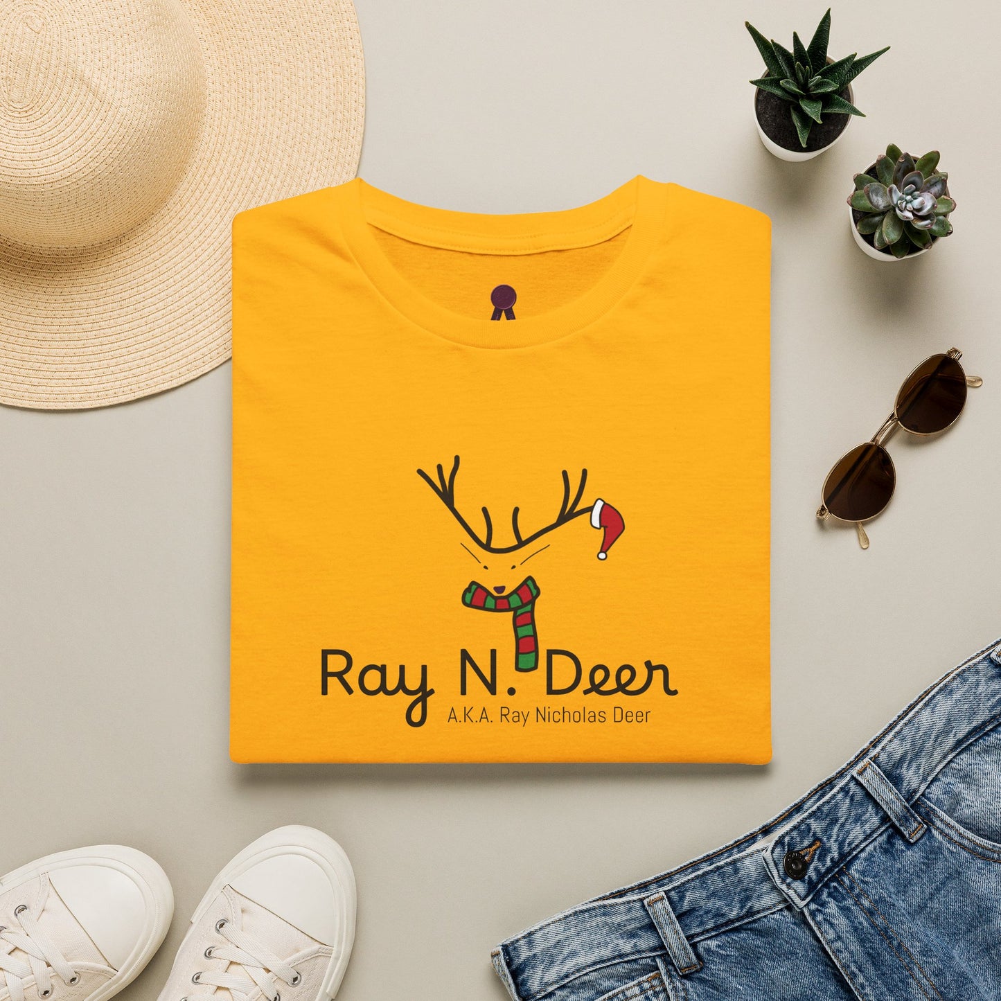 Christmas Tee — "Ray N. Deer (A.K.A. Ray Nicholas Deer)" Reindeer Holiday T-Shirt