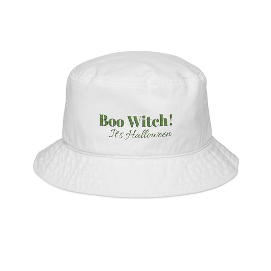 Green Embroidered Bucket Hat - "Boo Witch It's Halloween"