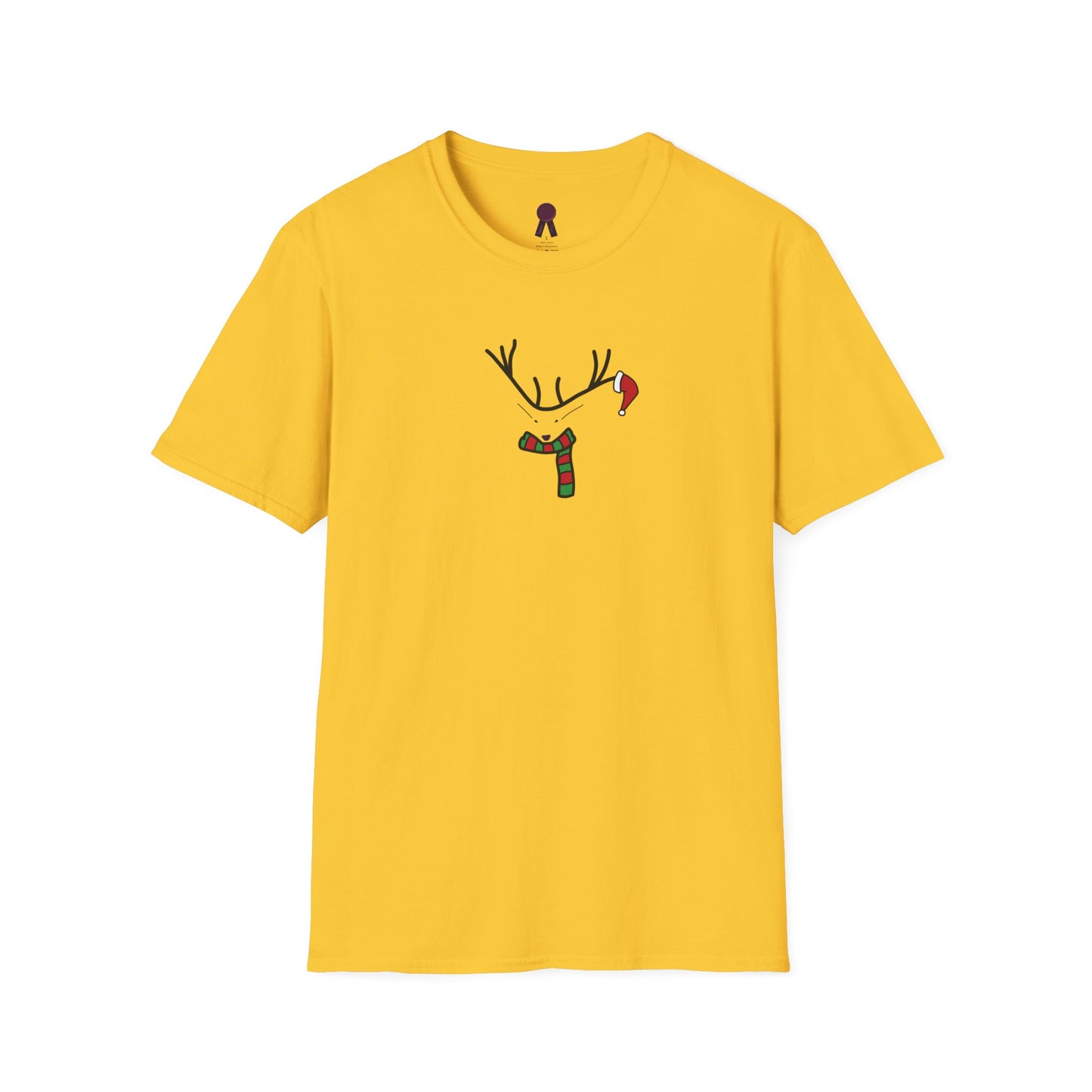 Reindeer Minimalist T‑Shirt — Festive Antlers, Scarf & Santa Hat Design
