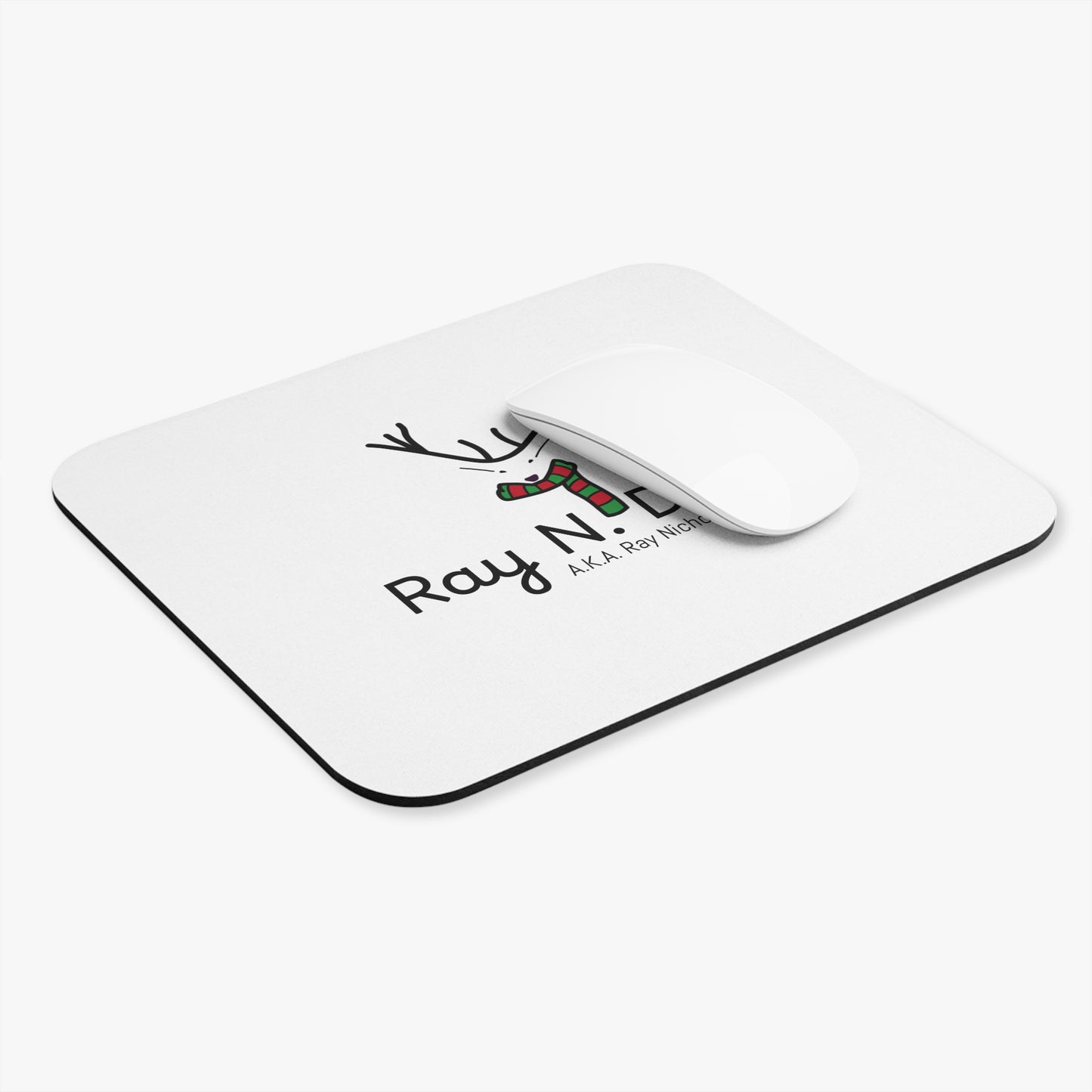 Ray N. Deer Holiday Mouse Pad — Cute Reindeer Antlers & Scarf Desk Mat