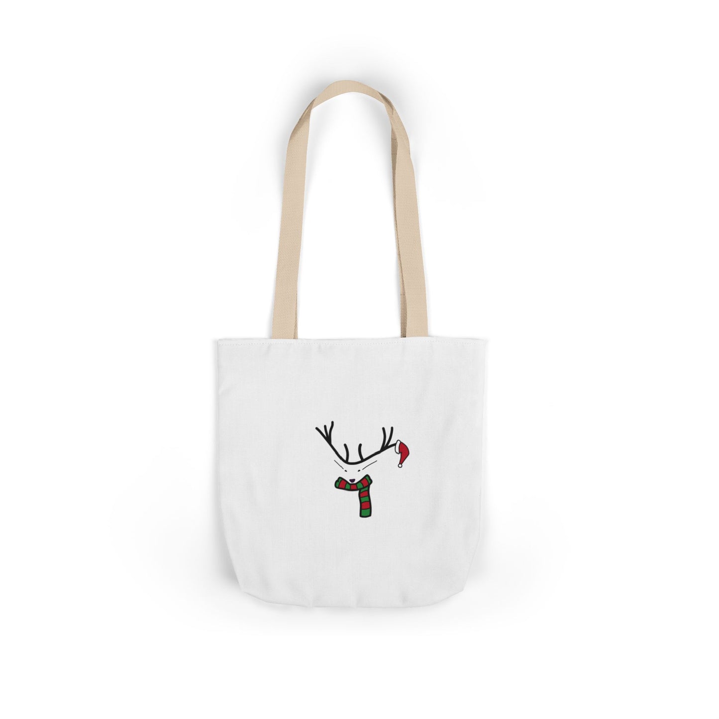 Canvas Tote - Minimal Christmas Reindeer with Scarf & Santa Hat