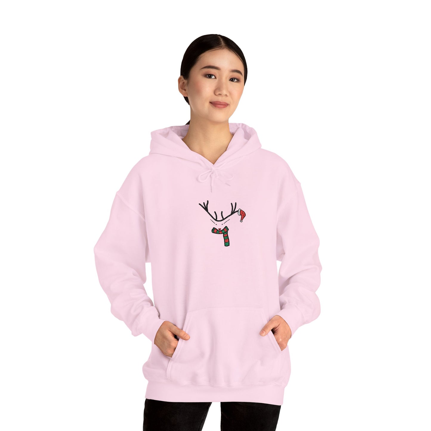 Embroidered Christmas Hoodie — Minimal Reindeer Christmas design