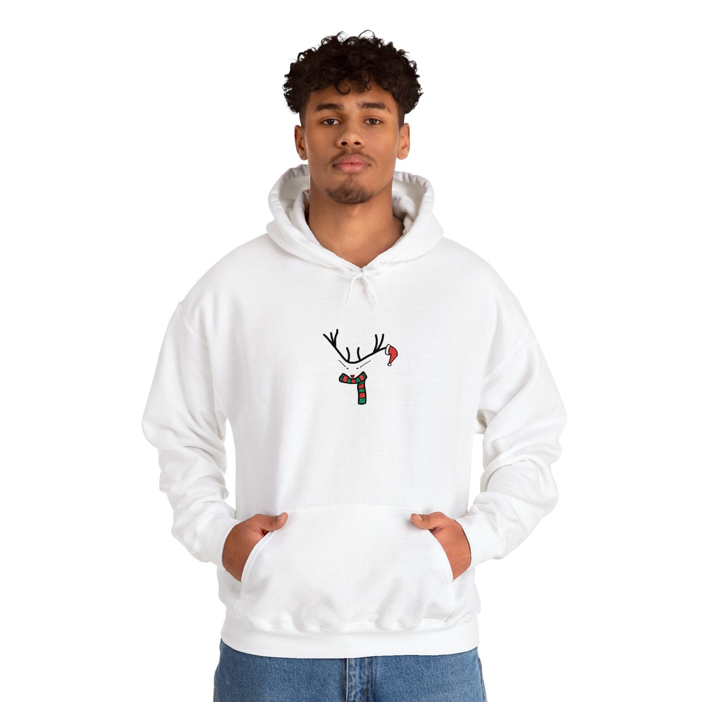 Embroidered Christmas Hoodie — Minimal Reindeer Christmas design