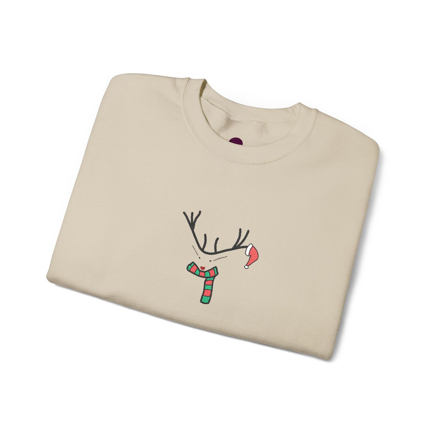 Embroidered Christmas Reindeer Minimalist Crewneck Sweatshirt