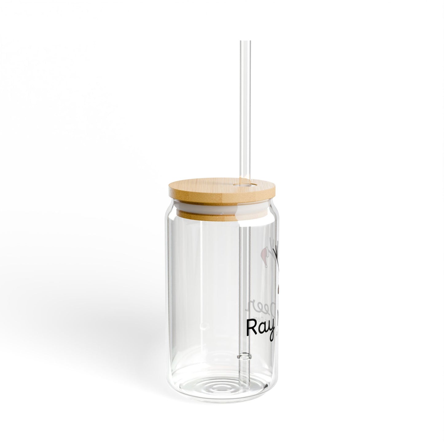Ray N. Deer 16oz Sipper Glass – Holiday Reindeer Glass with Bamboo Lid & Straw