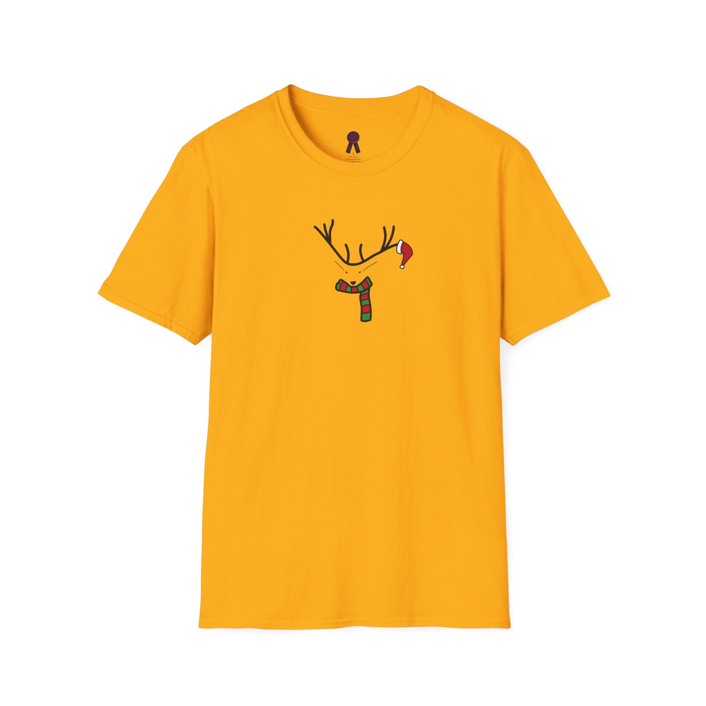 Reindeer Minimalist T‑Shirt — Festive Antlers, Scarf & Santa Hat Design