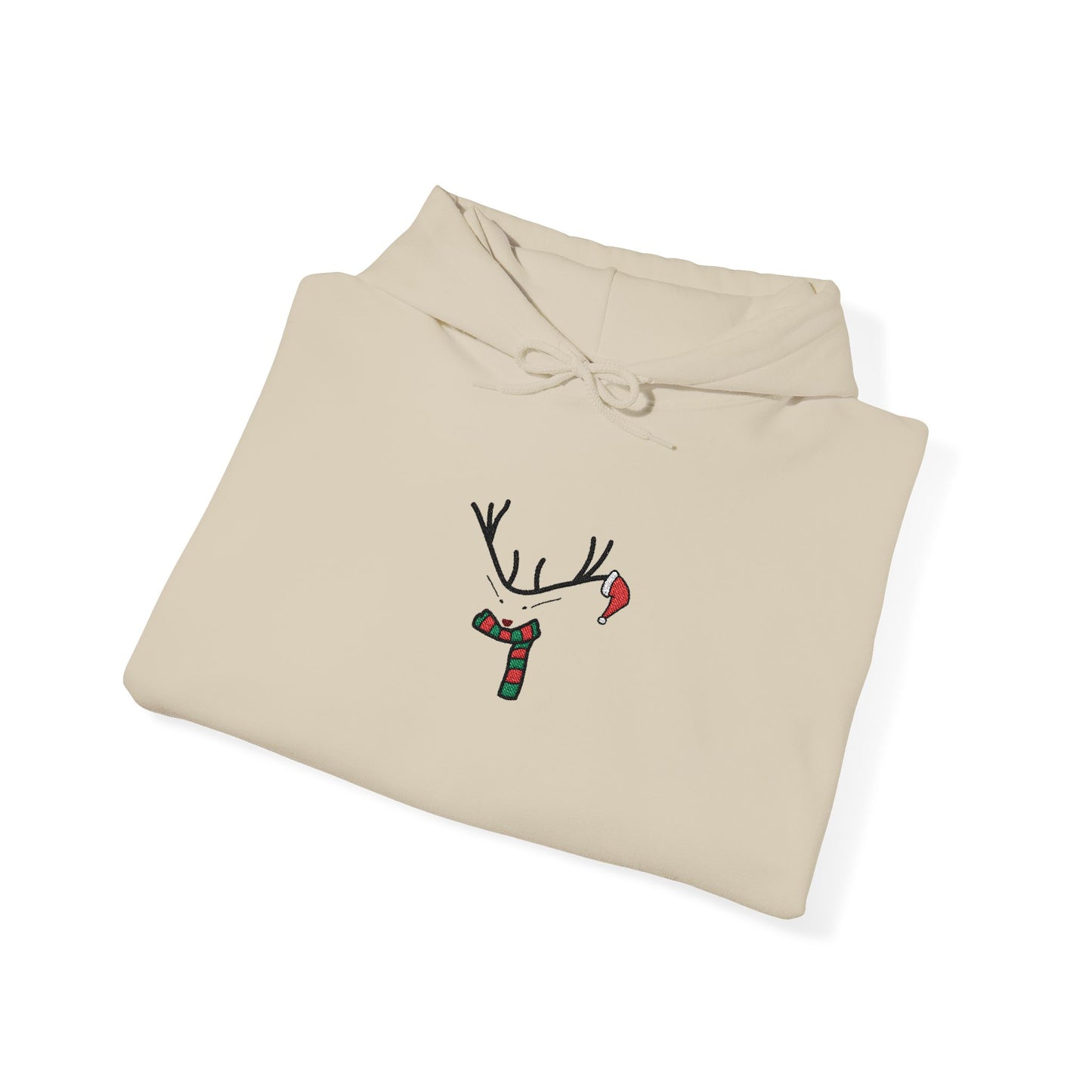 Embroidered Christmas Hoodie — Minimal Reindeer Christmas design