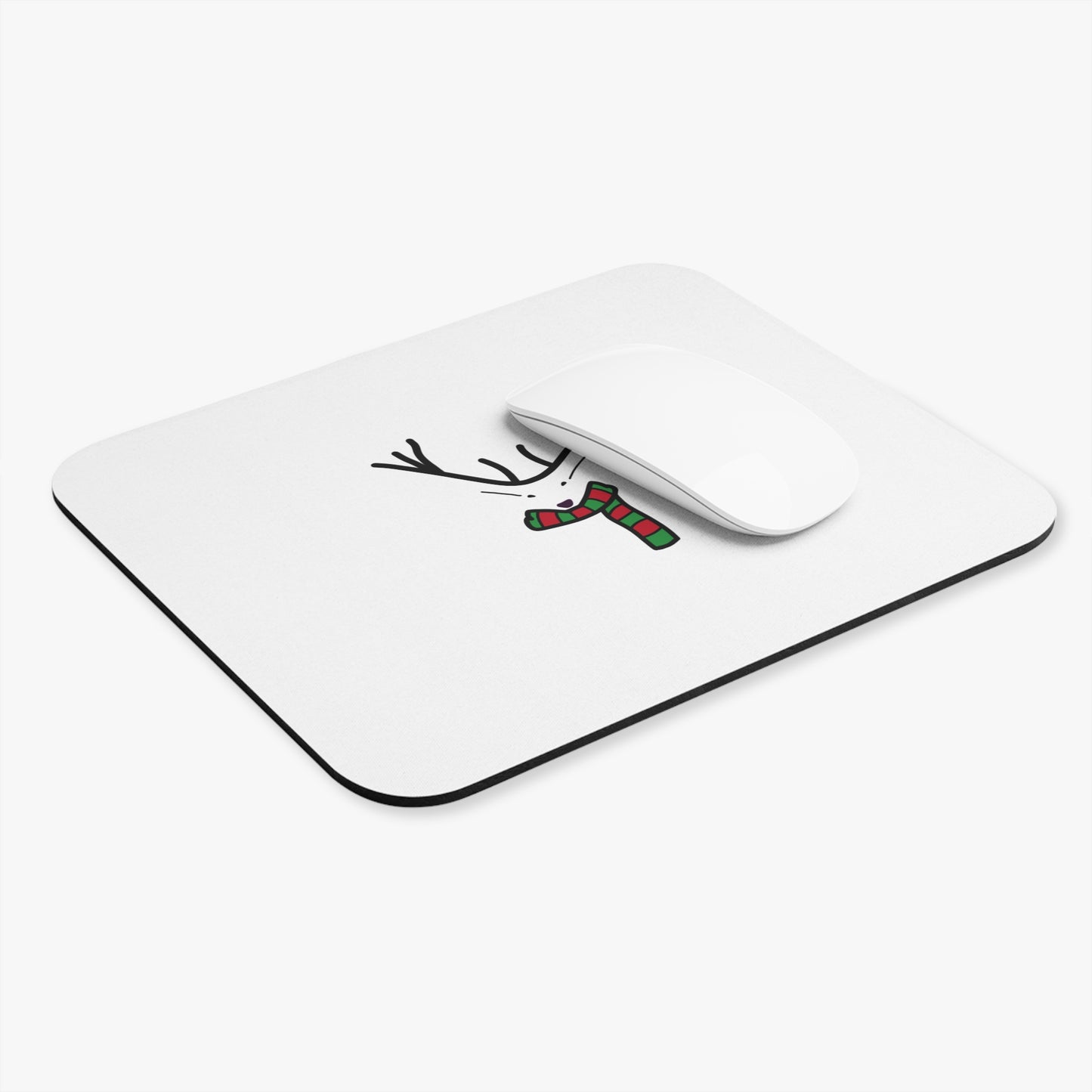 Festive Reindeer Mouse Pad — Cute Minimal Christmas Desk Mat with Santa Hat & Scarf