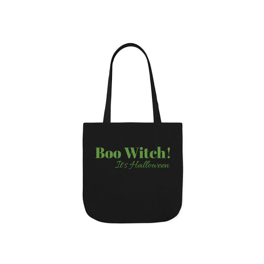 Green "Boo Witch! It's Halloween" Canvas Tote Bag - Perfect for the Spooky Season