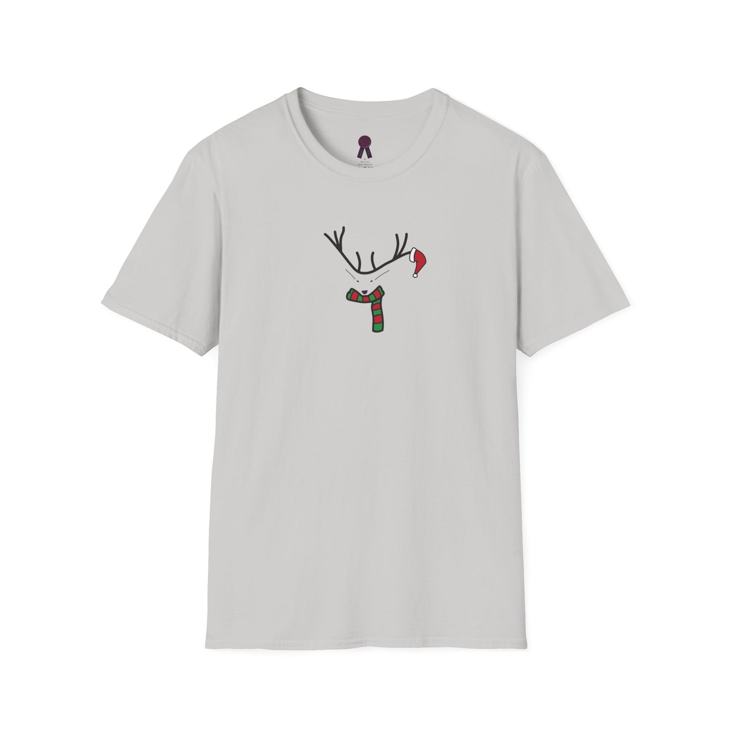 Reindeer Minimalist T‑Shirt — Festive Antlers, Scarf & Santa Hat Design