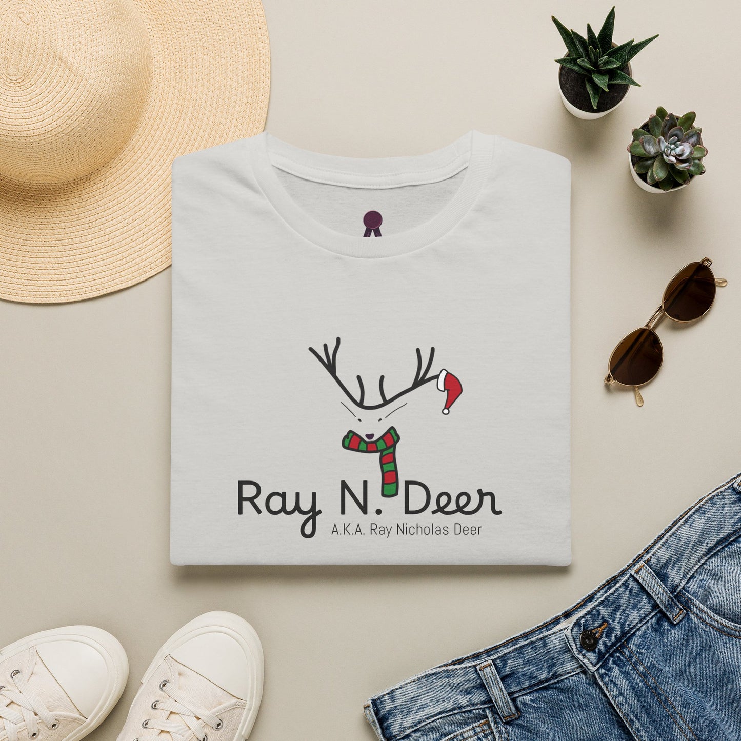 Christmas Tee — "Ray N. Deer (A.K.A. Ray Nicholas Deer)" Reindeer Holiday T-Shirt