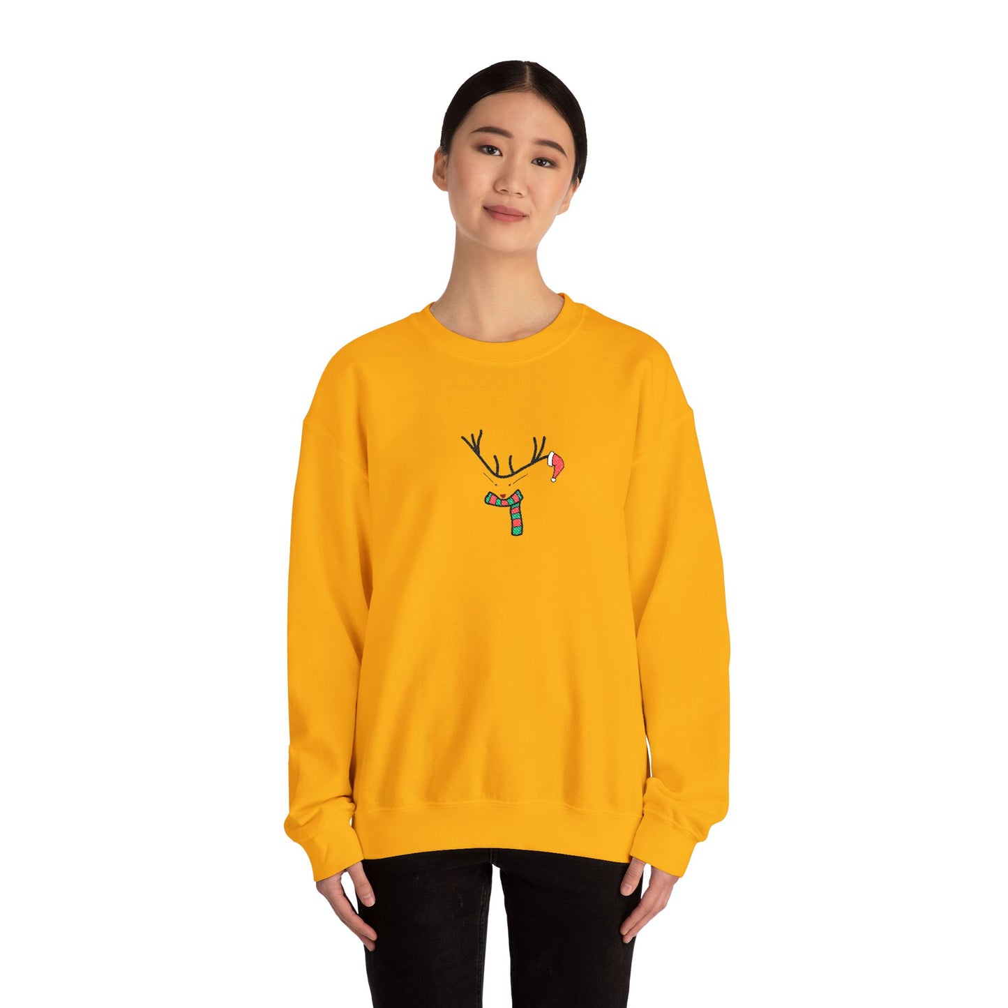 Embroidered Christmas Reindeer Minimalist Crewneck Sweatshirt
