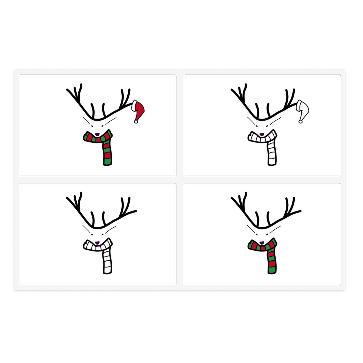 Reindeer Antler Holiday Sticker Sheet — Cute Christmas Scarf & Santa Hat