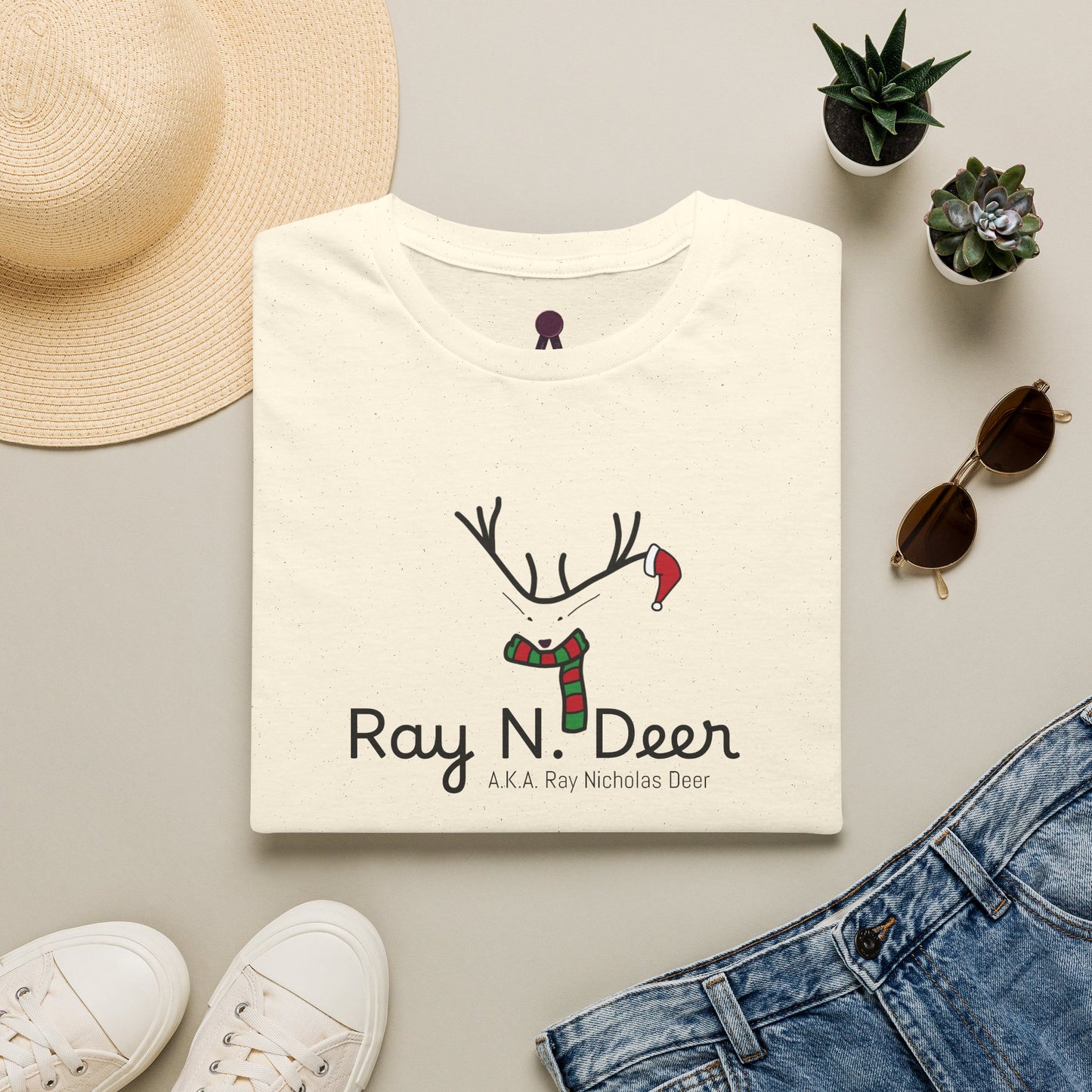 Christmas Tee — "Ray N. Deer (A.K.A. Ray Nicholas Deer)" Reindeer Holiday T-Shirt