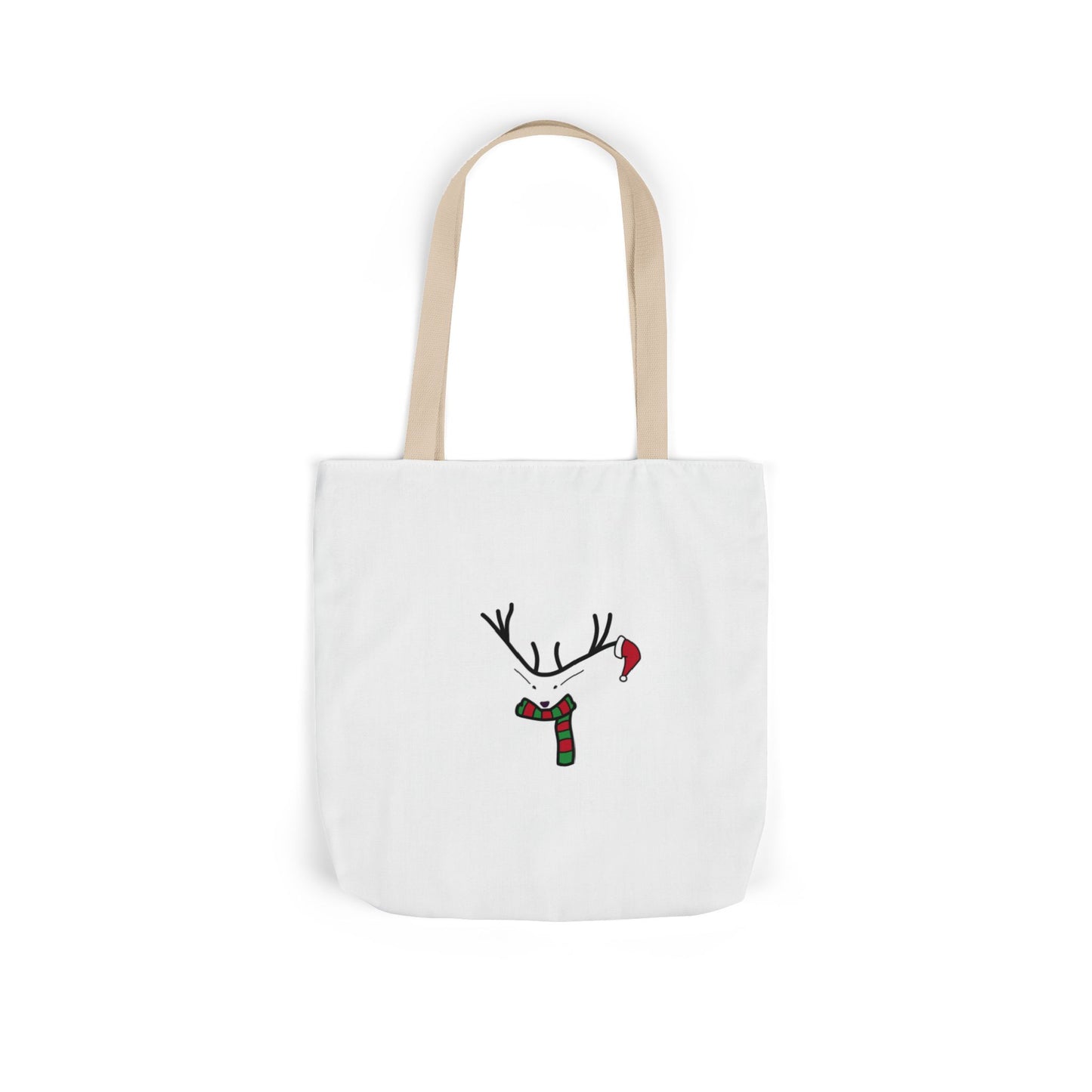 Canvas Tote - Minimal Christmas Reindeer with Scarf & Santa Hat