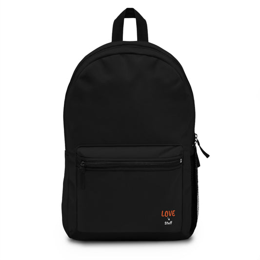 Stylish Black Backpack with 'LOVE 'n STUFF' Design - Perfect for Daily Use