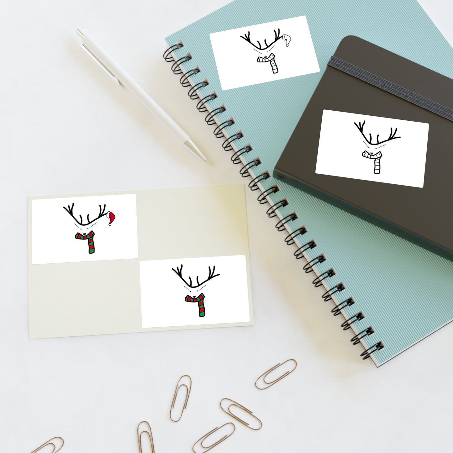 Reindeer Antler Holiday Sticker Sheet — Cute Christmas Scarf & Santa Hat