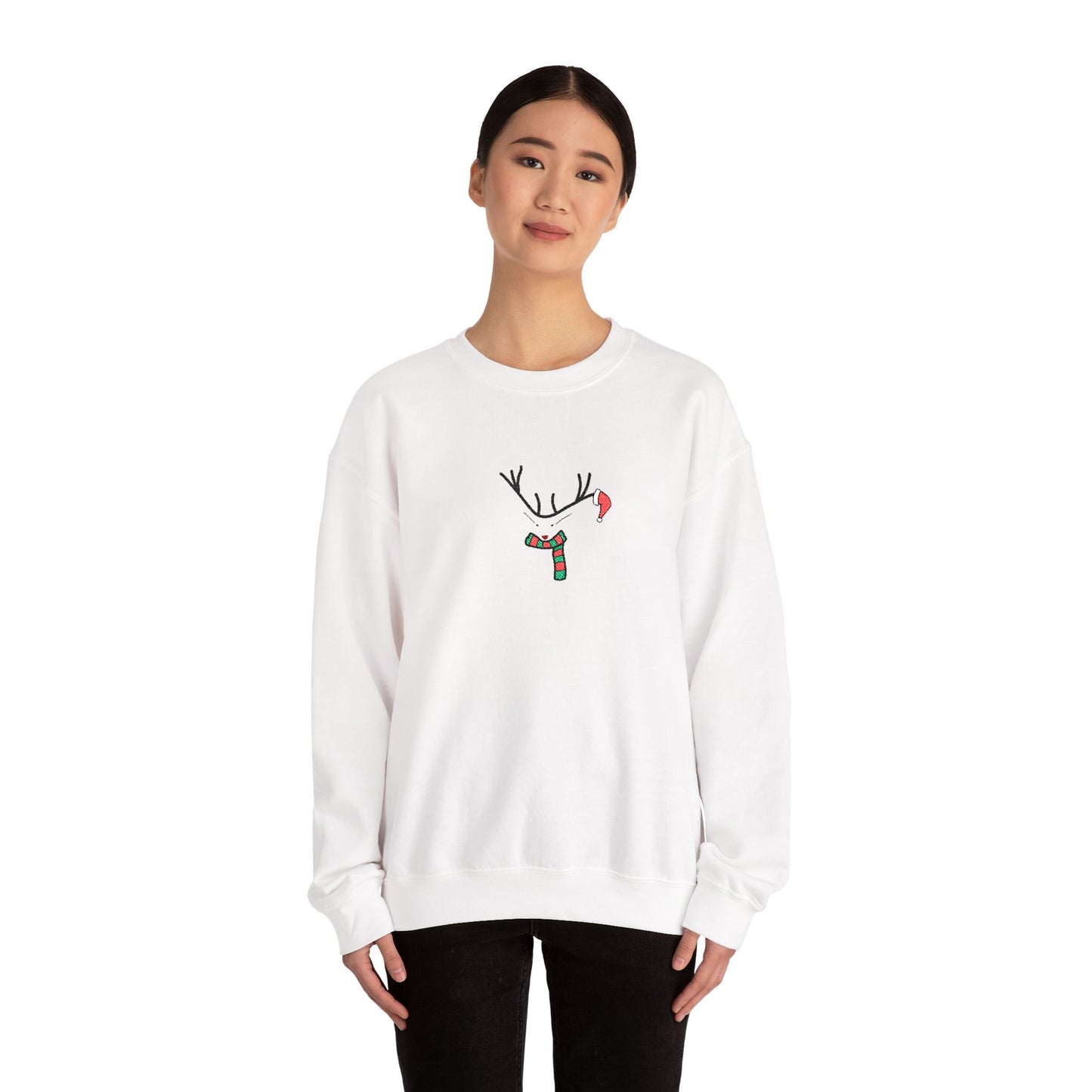 Embroidered Christmas Reindeer Minimalist Crewneck Sweatshirt