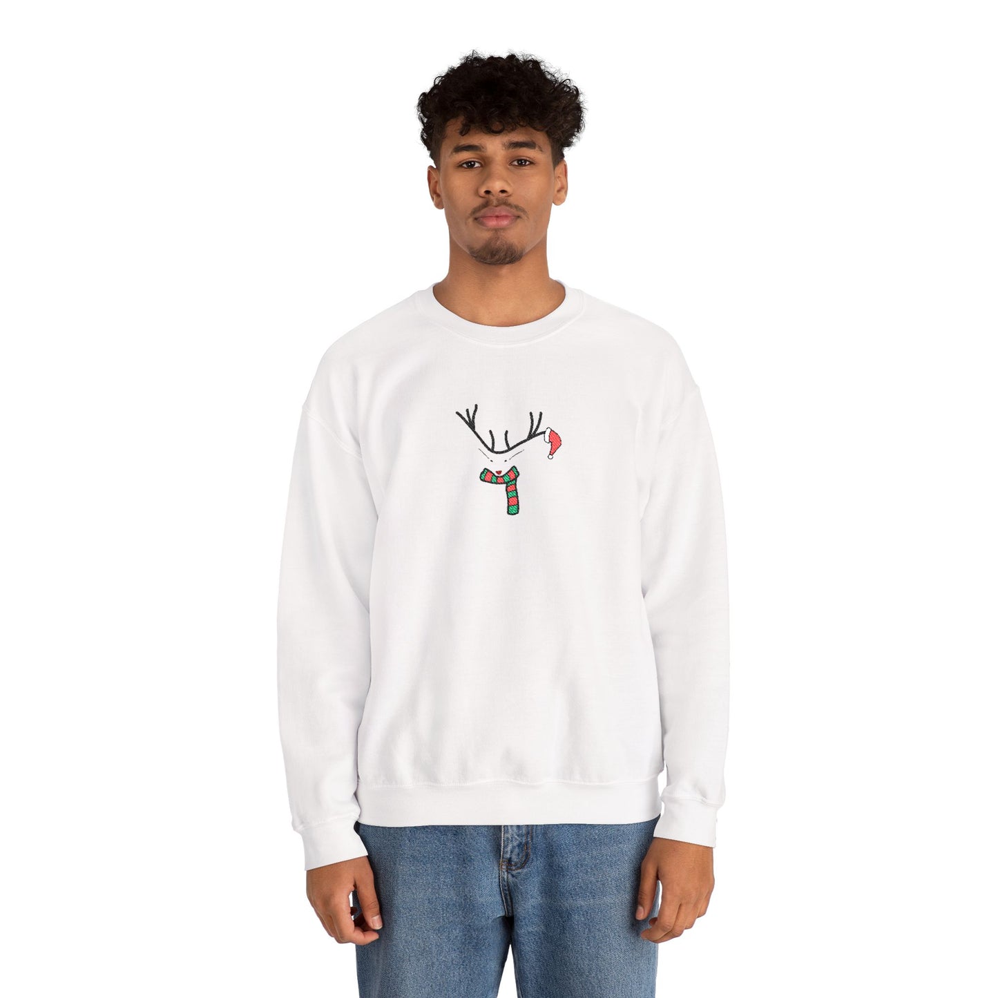 Embroidered Christmas Reindeer Minimalist Crewneck Sweatshirt